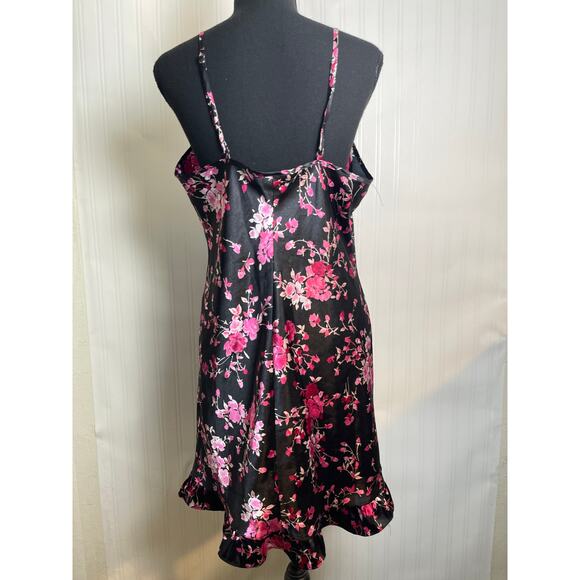APT 9 Y2K Babydoll Satin Floral Lace Ruffle Hem Mini Dress Women's Size L Black - Picture 6 of 11